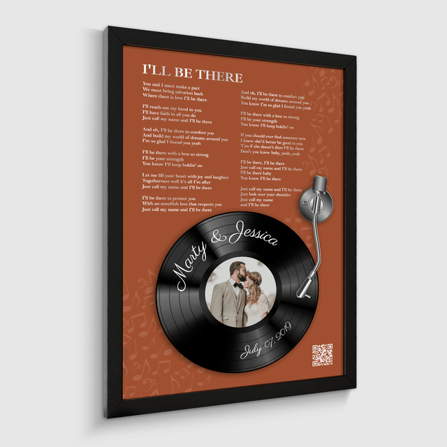 Rusti Orange Vinyl Record Lyrics Framed Art Print, Custom Song & Name
