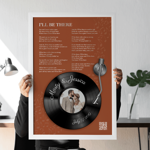 Rusti Orange Vinyl Record Lyrics Framed Art Print, Custom Song & Name