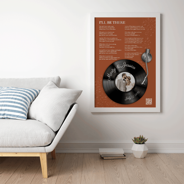 Rusti Orange Vinyl Record Lyrics Framed Art Print, Custom Song & Name