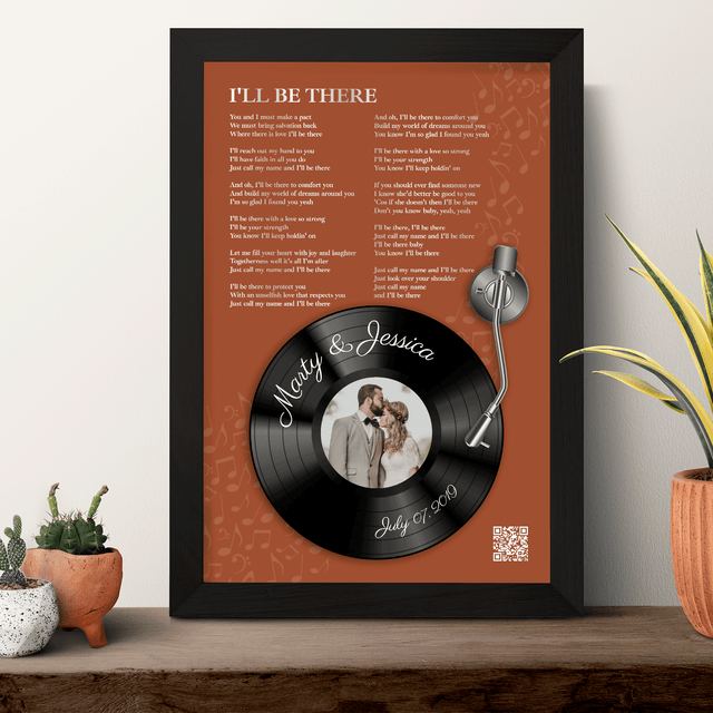 Rusti Orange Vinyl Record Lyrics Framed Art Print, Custom Song & Name