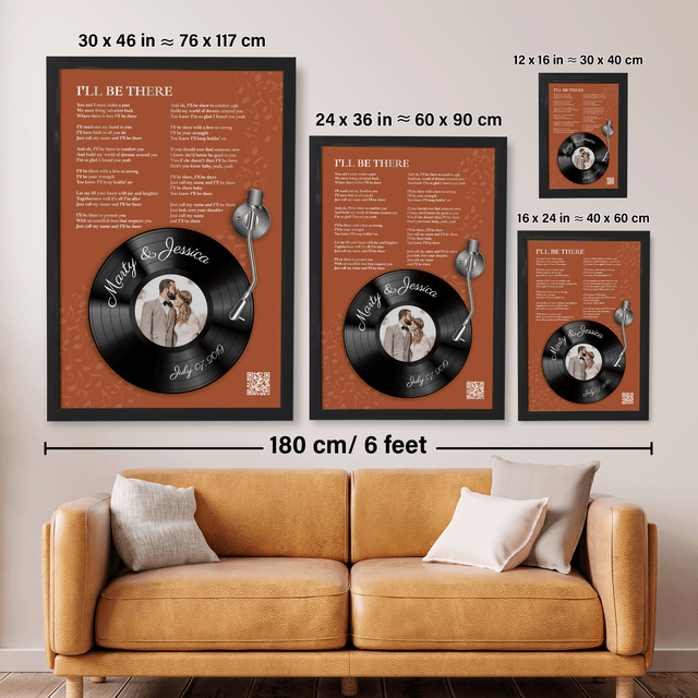 Rusti Orange Vinyl Record Lyrics Framed Art Print, Custom Song & Name
