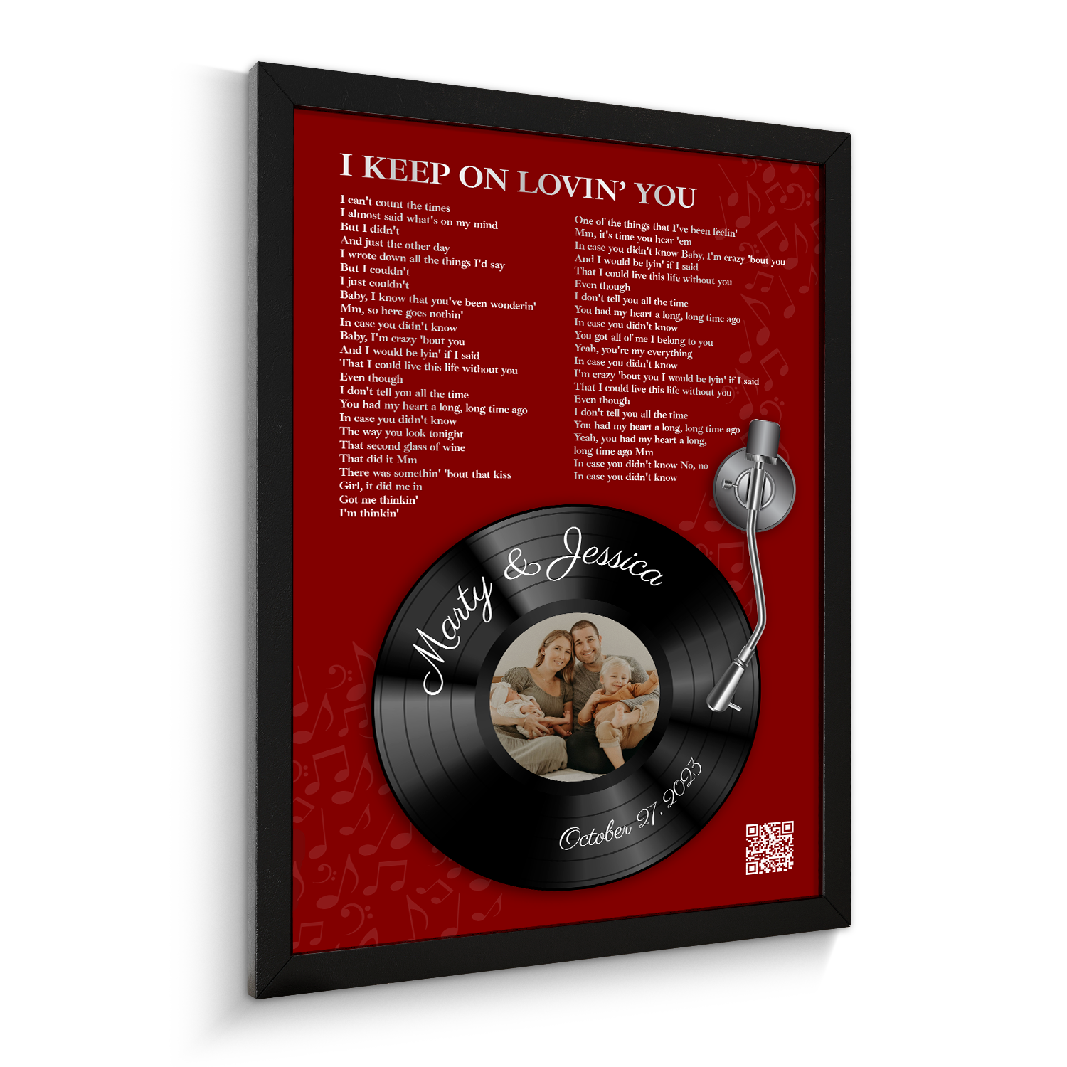 Personalized Vinyl Record Lyrics, Antique Maroon Framed Art Print