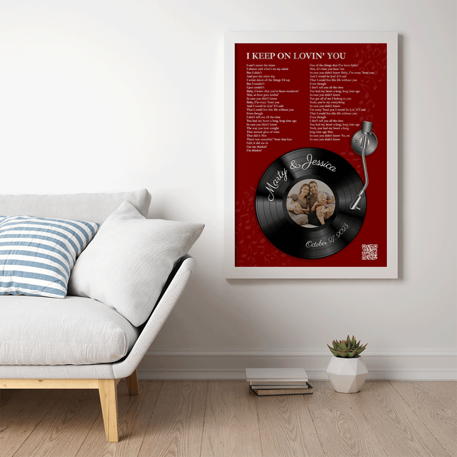 Personalized Vinyl Record Lyrics, Antique Maroon Framed Art Print