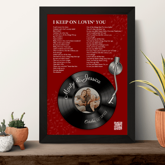Personalized Vinyl Record Lyrics, Antique Maroon Framed Art Print
