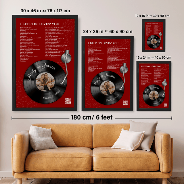Personalized Vinyl Record Lyrics, Antique Maroon Framed Art Print