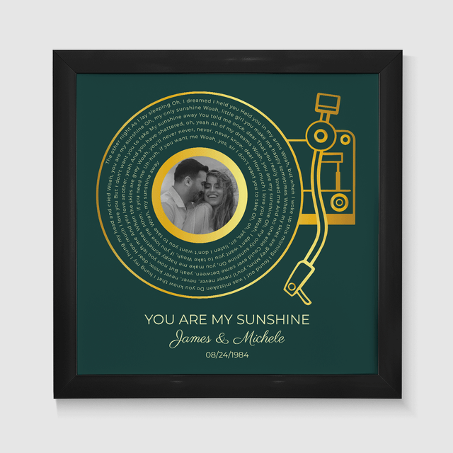 Custom Gold Vinyl Record Design, Retro Green Circular Photo Framed Art Print