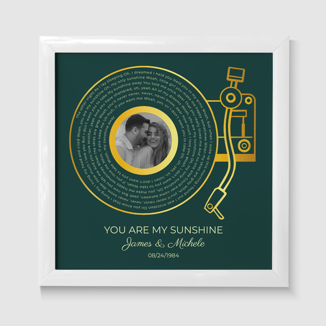 Custom Gold Vinyl Record Design, Retro Green Circular Photo Framed Art Print