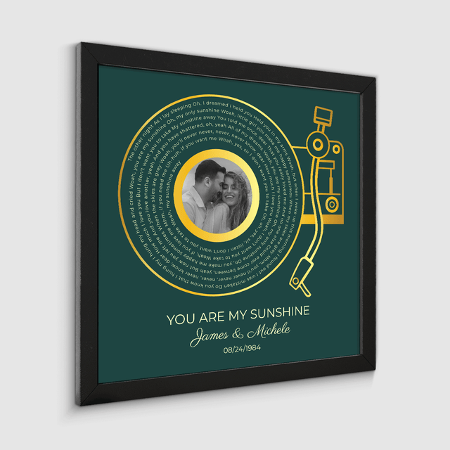 Custom Gold Vinyl Record Design, Retro Green Circular Photo Framed Art Print