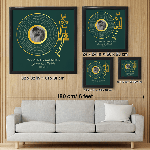 Custom Gold Vinyl Record Design, Retro Green Circular Photo Framed Art Print