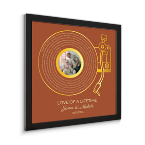 Custom Gold Vinyl Record, Retro Orange Circular Photo Framed Art Print