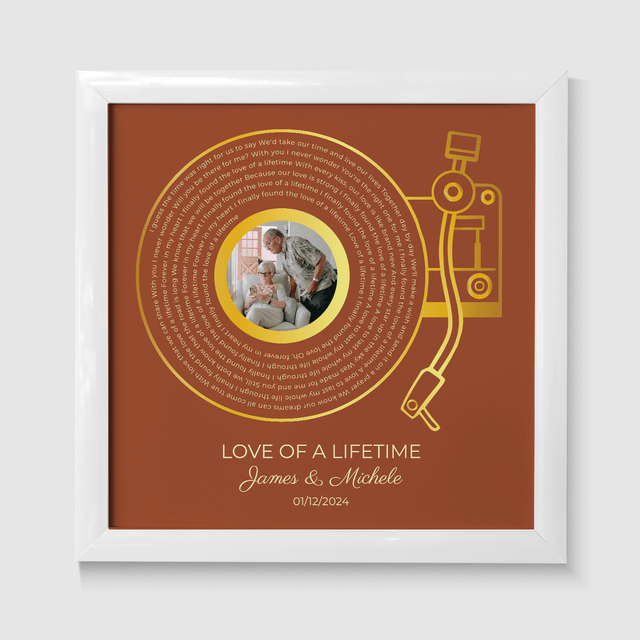 Custom Gold Vinyl Record, Retro Orange Circular Photo Framed Art Print