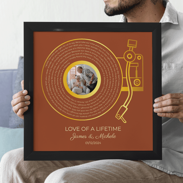 Custom Gold Vinyl Record, Retro Orange Circular Photo Framed Art Print