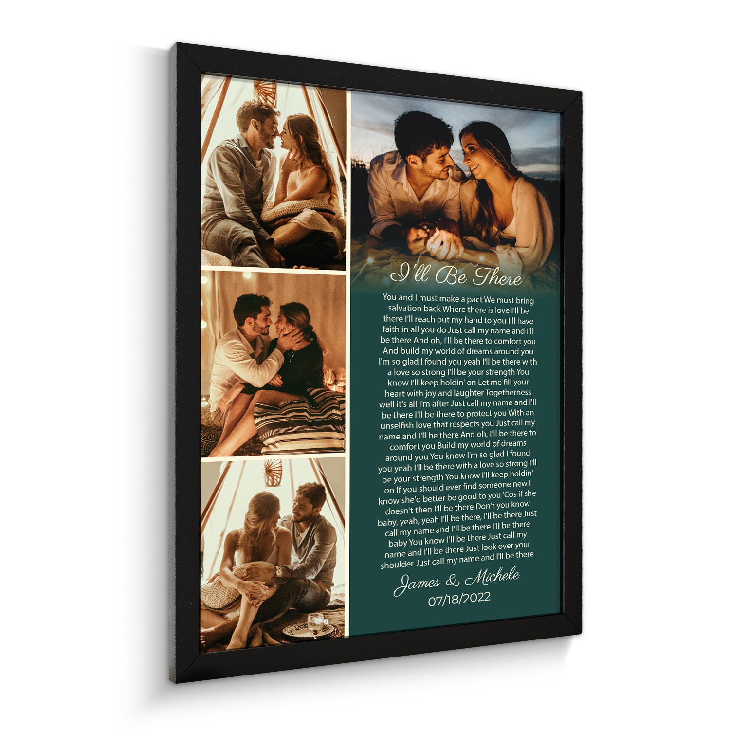 Custom Photo Collage Framed Art Print, Personalized Song Lyrics & Name