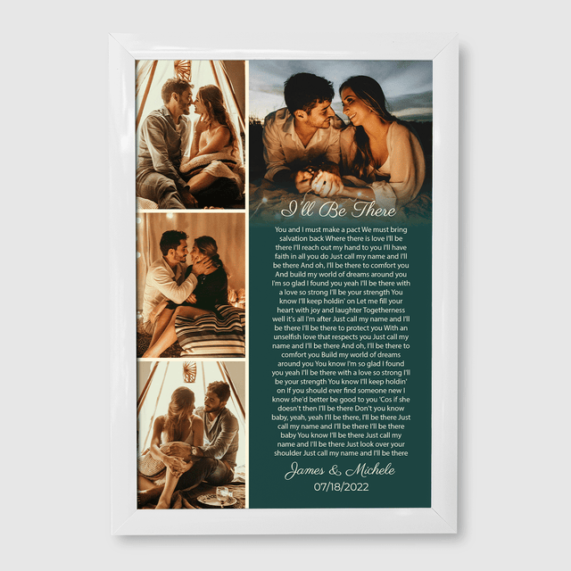 Custom Photo Collage Framed Art Print, Personalized Song Lyrics & Name