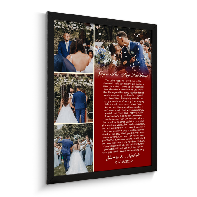 Custom Photo Collage Framed Art Print, Vintage Style with Song Lyrics