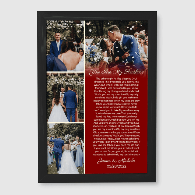 Custom Photo Collage Framed Art Print, Vintage Style with Song Lyrics