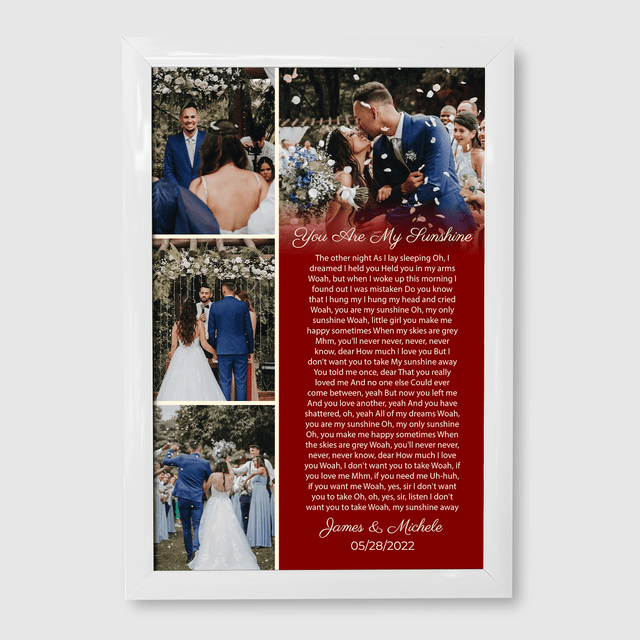 Custom Photo Collage Framed Art Print, Vintage Style with Song Lyrics