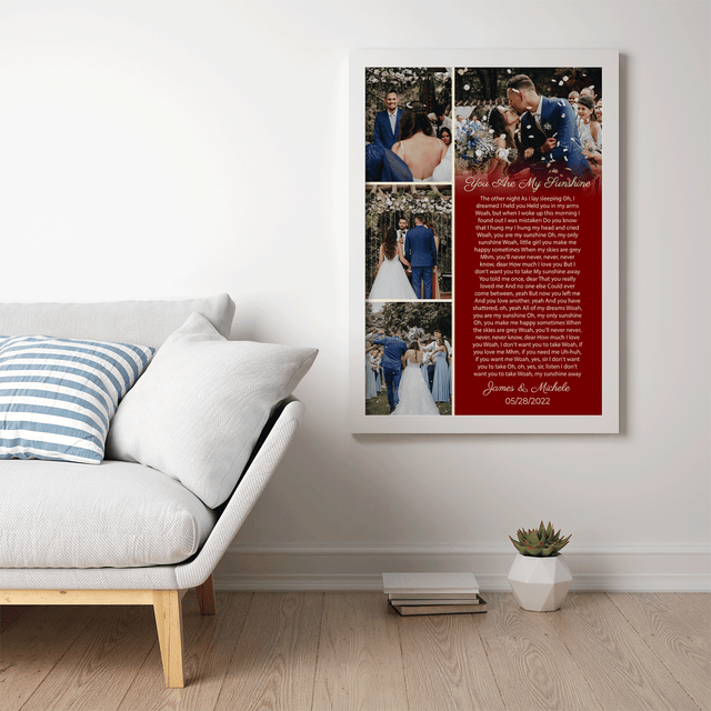 Custom Photo Collage Framed Art Print, Vintage Style with Song Lyrics