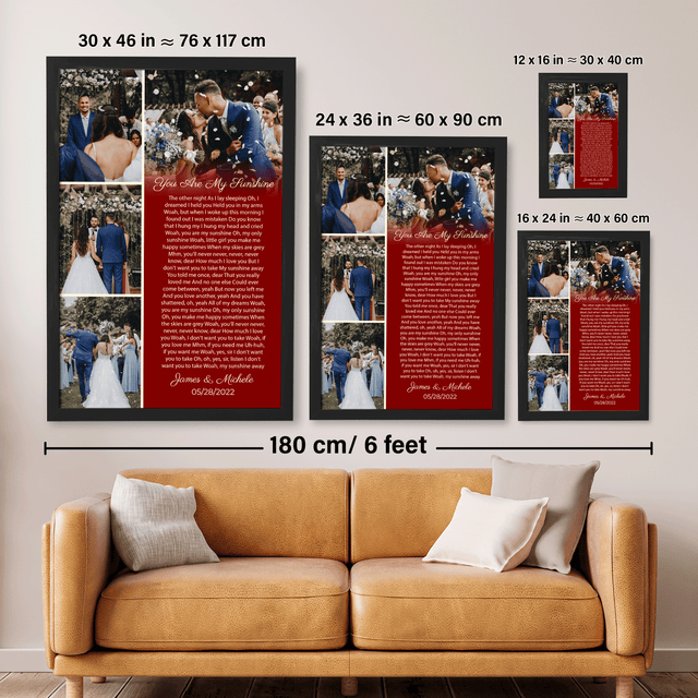 Custom Photo Collage Framed Art Print, Vintage Style with Song Lyrics