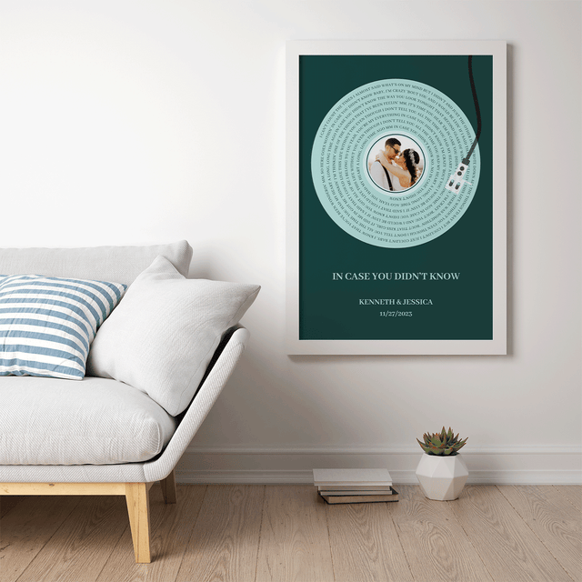 Personalized Song Lyrics Framed Art Print, Vinyl Record Style