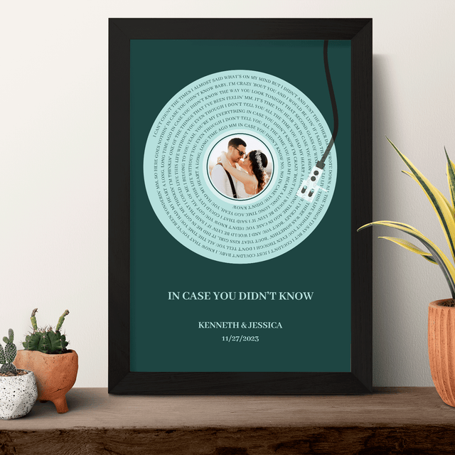 Personalized Song Lyrics Framed Art Print, Vinyl Record Style