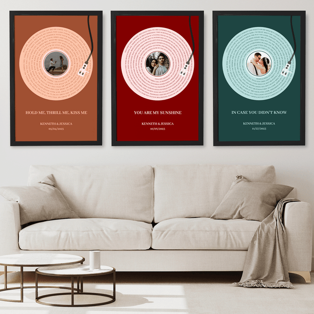 Personalized Song Lyrics Framed Art Print, Vinyl Record Style