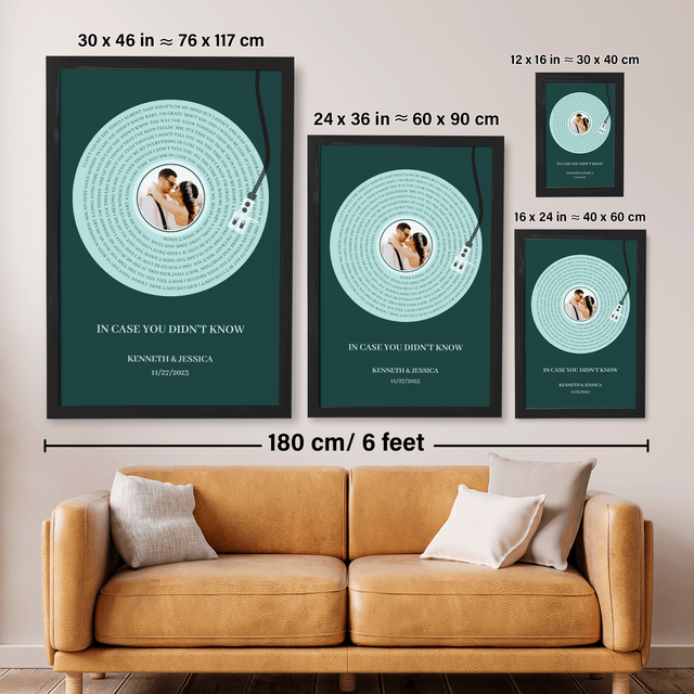 Personalized Song Lyrics Framed Art Print, Vinyl Record Style