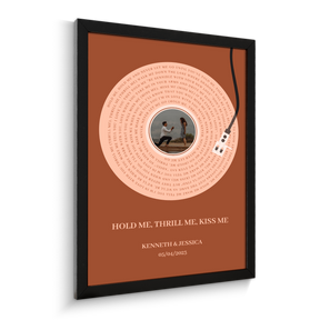 Personalized Song Lyrics Framed Art Print, Rusty Orange Vinyl Record Lyrics