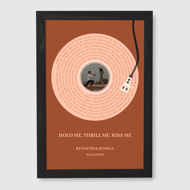 Personalized Song Lyrics Framed Art Print, Rusty Orange Vinyl Record Lyrics