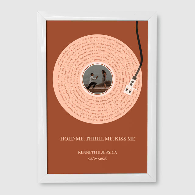 Personalized Song Lyrics Framed Art Print, Rusty Orange Vinyl Record Lyrics