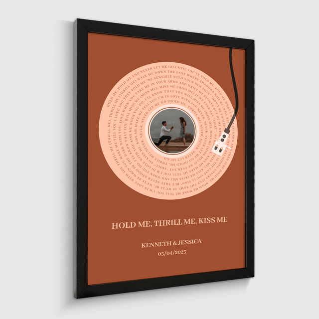 Personalized Song Lyrics Framed Art Print, Rusty Orange Vinyl Record Lyrics