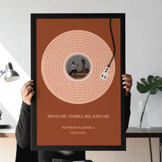 Personalized Song Lyrics Framed Art Print, Rusty Orange Vinyl Record Lyrics