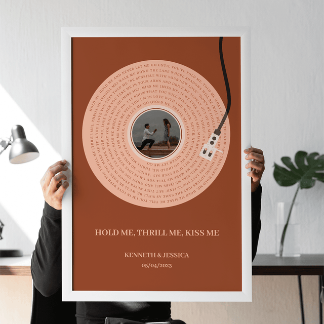 Personalized Song Lyrics Framed Art Print, Rusty Orange Vinyl Record Lyrics