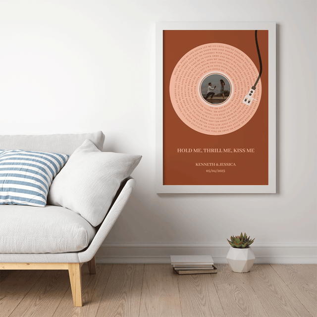Personalized Song Lyrics Framed Art Print, Rusty Orange Vinyl Record Lyrics
