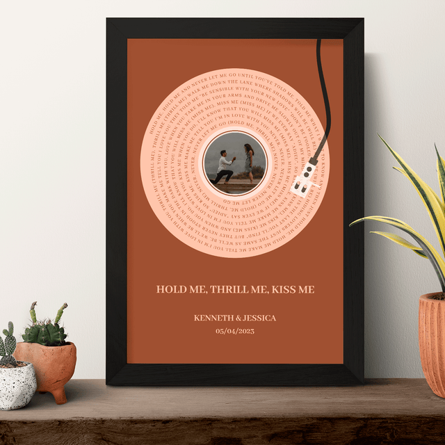 Personalized Song Lyrics Framed Art Print, Rusty Orange Vinyl Record Lyrics