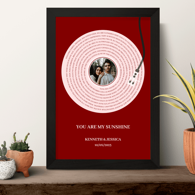 Personalized Song Lyrics & Name, Vinyl Record Framed Art Print