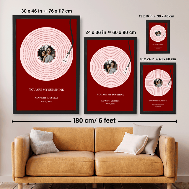 Personalized Song Lyrics & Name, Vinyl Record Framed Art Print