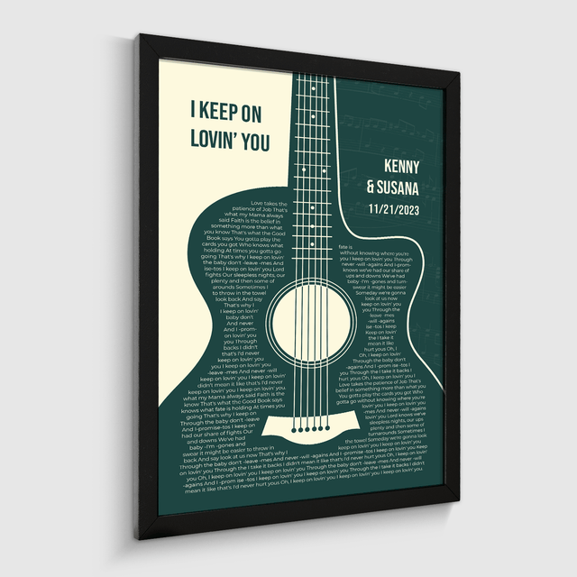 Forest Green Guitar Design, Personalized Song Lyrics Framed Art Print