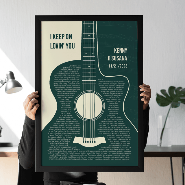 Forest Green Guitar Design, Personalized Song Lyrics Framed Art Print