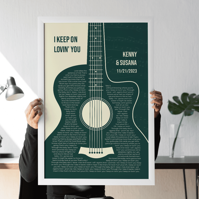 Forest Green Guitar Design, Personalized Song Lyrics Framed Art Print
