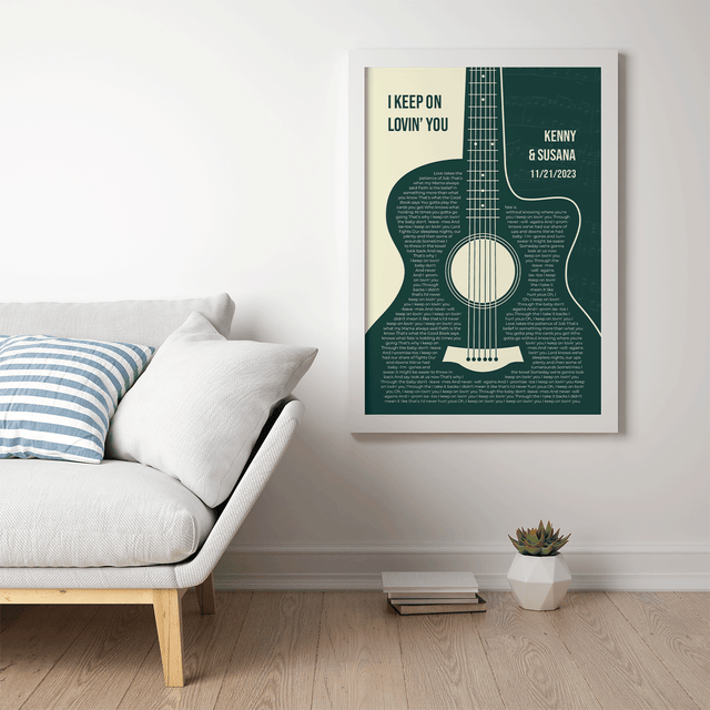 Forest Green Guitar Design, Personalized Song Lyrics Framed Art Print