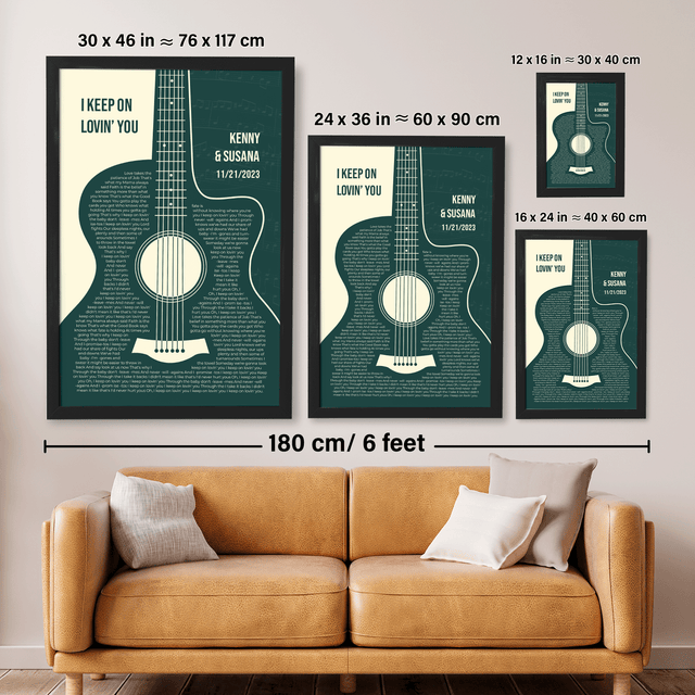Forest Green Guitar Design, Personalized Song Lyrics Framed Art Print