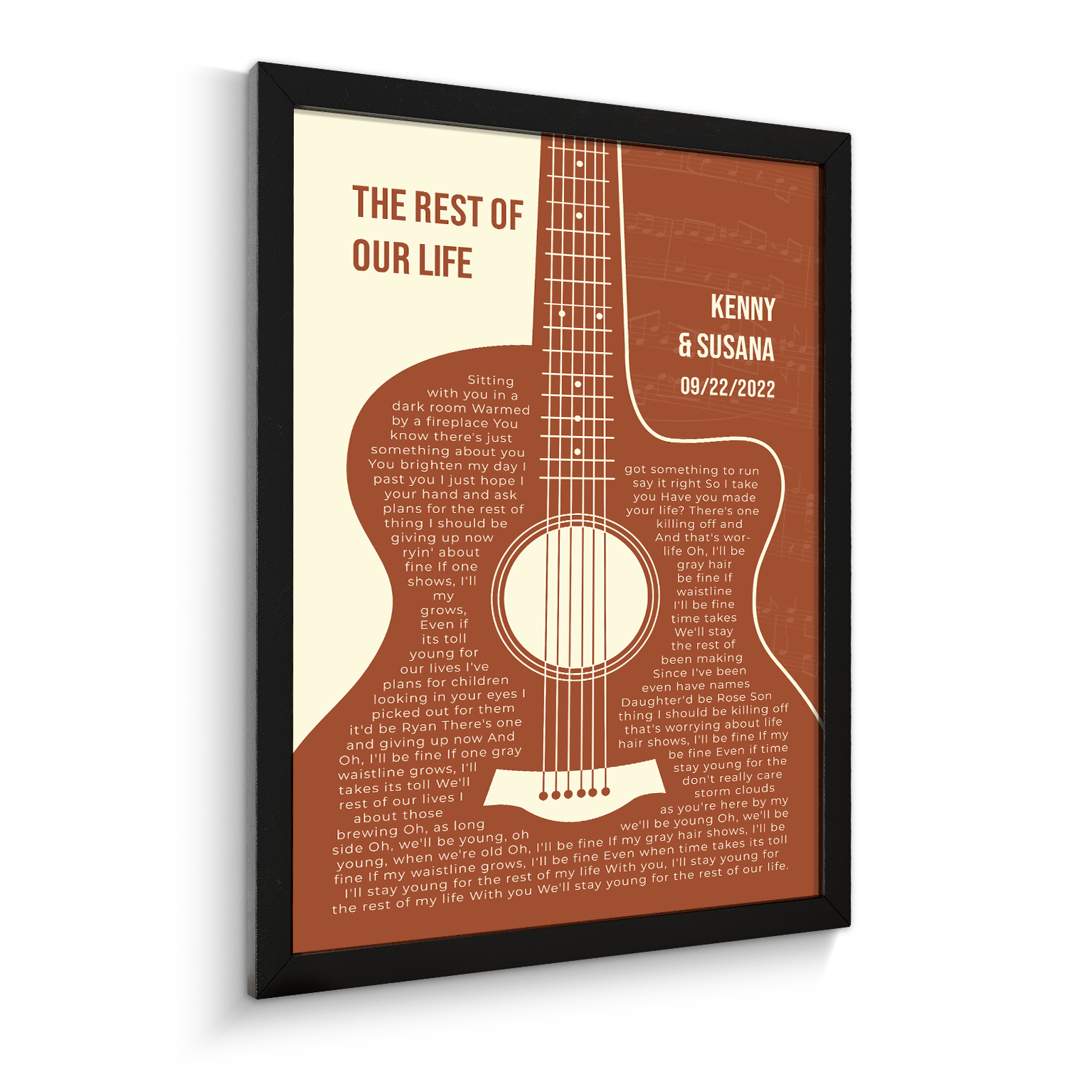Orange Retro Guitar, Personalized Song Lyrics Framed Art Print