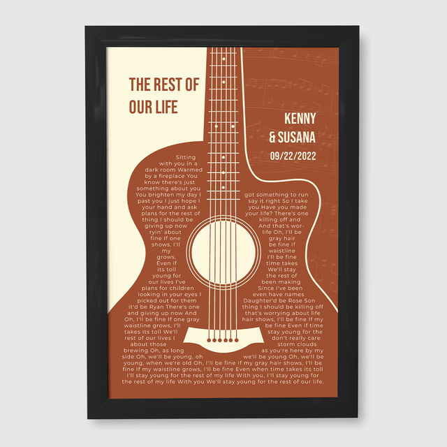 Orange Retro Guitar, Personalized Song Lyrics Framed Art Print