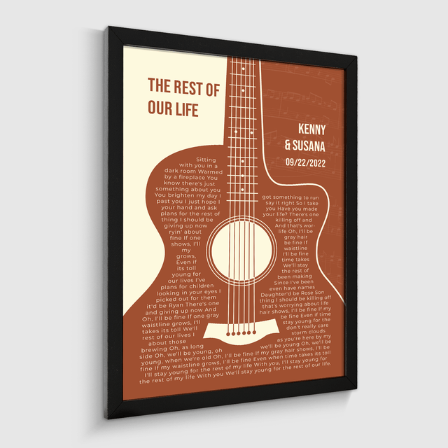 Orange Retro Guitar, Personalized Song Lyrics Framed Art Print