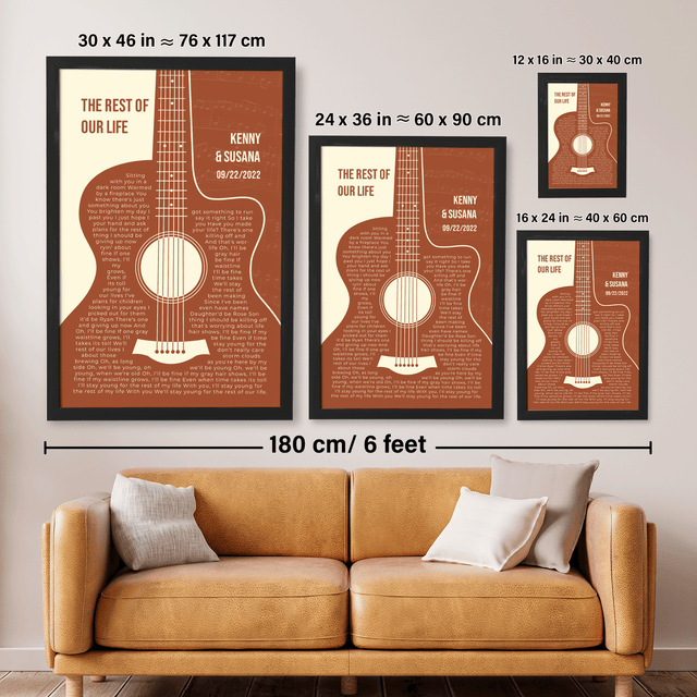Orange Retro Guitar, Personalized Song Lyrics Framed Art Print