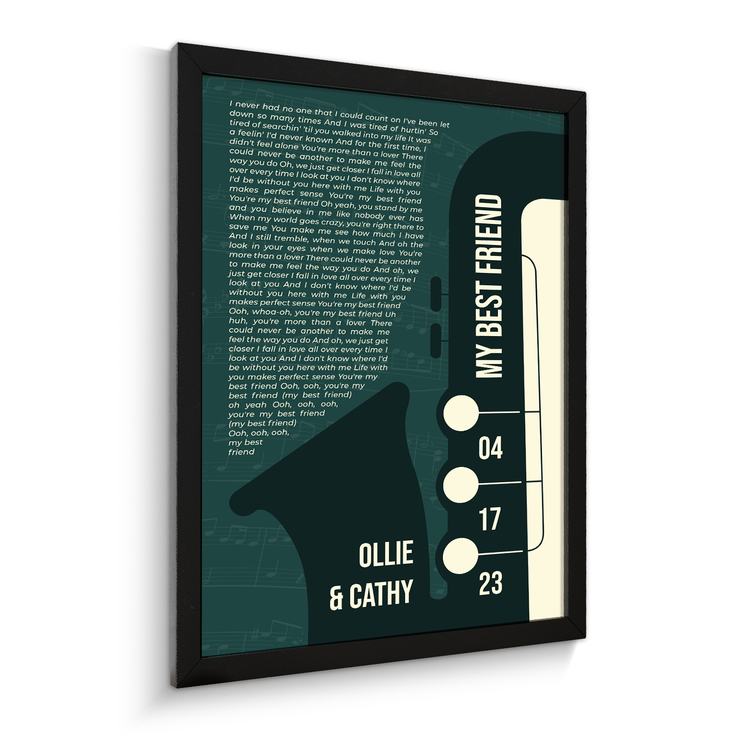 Custom Song Lyrics & Name, Vintage Green Saxophone Design Framed Art Print