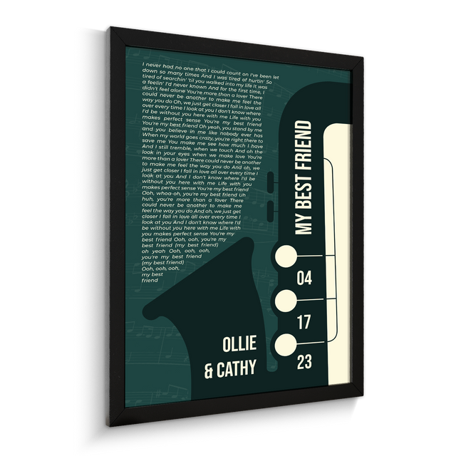 Custom Song Lyrics & Name, Vintage Green Saxophone Design Framed Art Print