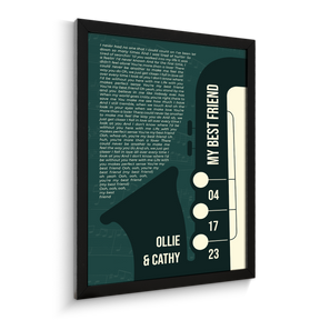 Custom Song Lyrics & Name, Vintage Green Saxophone Design Framed Art Print
