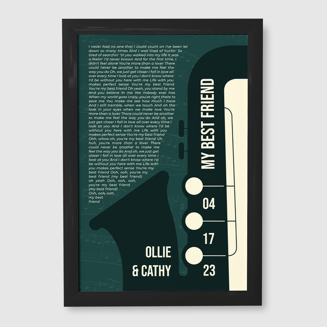 Custom Song Lyrics & Name, Vintage Green Saxophone Design Framed Art Print